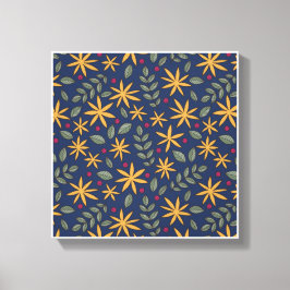 Gouden Bloemmotief Botanisch Ontwerp Canvas Afdruk