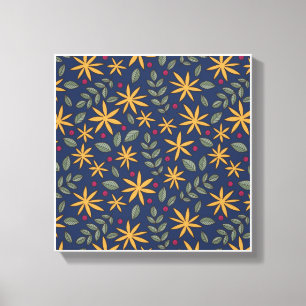 Gouden Bloemmotief Botanisch Ontwerp Canvas Afdruk