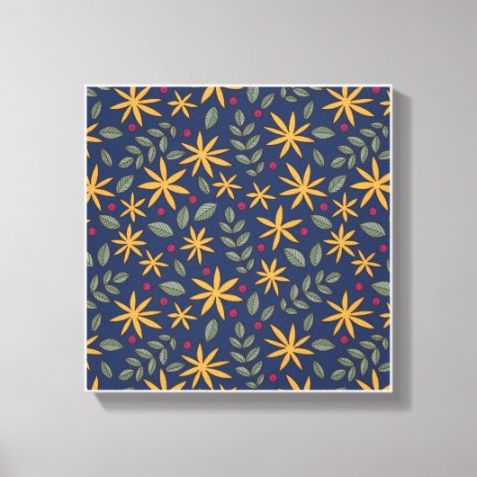 Gouden Bloemmotief Botanisch Ontwerp Canvas Afdruk (Voorkant)