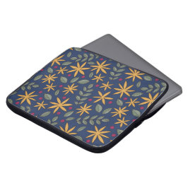 Gouden Bloemmotief Botanisch Ontwerp Laptop Sleeve