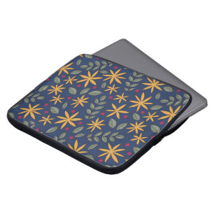 Gouden Bloemmotief Botanisch Ontwerp Laptop Sleeve