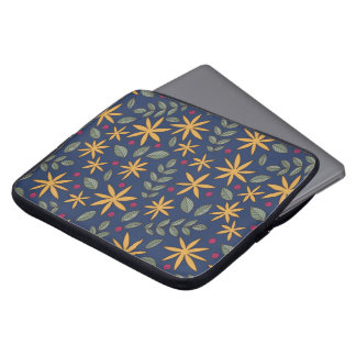 Gouden Bloemmotief Botanisch Ontwerp Laptop Sleeve