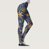 Gouden Bloemmotief Botanisch Ontwerp Leggings (Rechts)