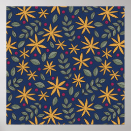 Gouden Bloemmotief Botanisch Ontwerp Poster