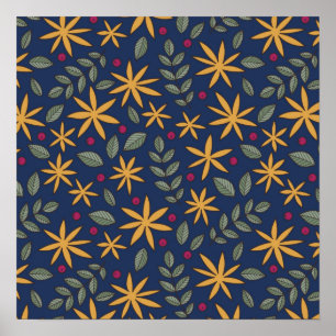 Gouden Bloemmotief Botanisch Ontwerp Poster