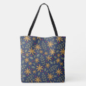 Gouden Bloemmotief Botanisch Ontwerp Tote Bag (Achterkant)