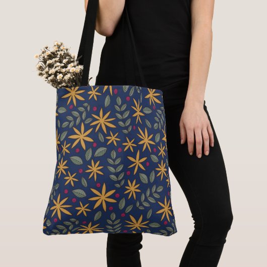 Gouden Bloemmotief Botanisch Ontwerp Tote Bag (Dichtbij)