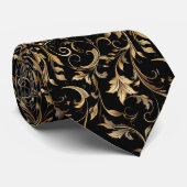 Gouden Bloemmotief Elegante Luxe Modern Stropdas (Opgerold)