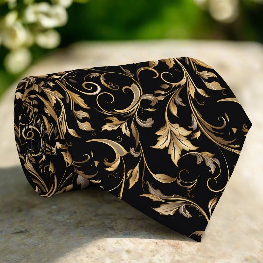 Gouden Bloemmotief Elegante Luxe Modern Stropdas