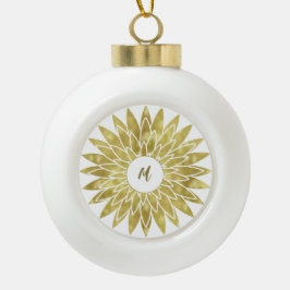 Gouden bloemmotief met monogram keramische bal ornament