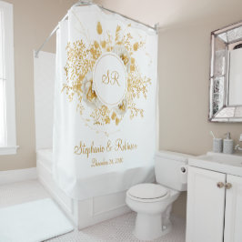 Gouden bloemmotief Monogram Logo Trouwcadeau Douchegordijn