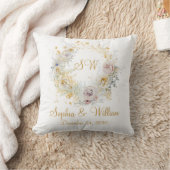 Gouden bloemmotief Monogram Logo Trouwcadeau Kussen (Deken)