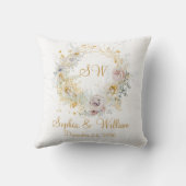 Gouden bloemmotief Monogram Logo Trouwcadeau Kussen (Achterkant)