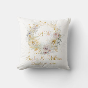 Gouden bloemmotief Monogram Logo Trouwcadeau Kussen