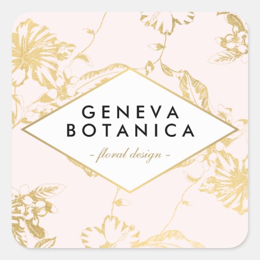  gouden bloemmotief op roze designer vierkante sticker (Voorkant)