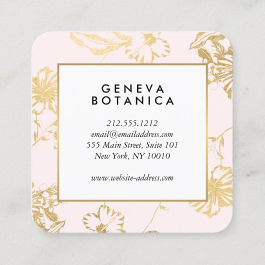 gouden bloemmotief op roze designer vierkante visitekaartje (Achterkant)