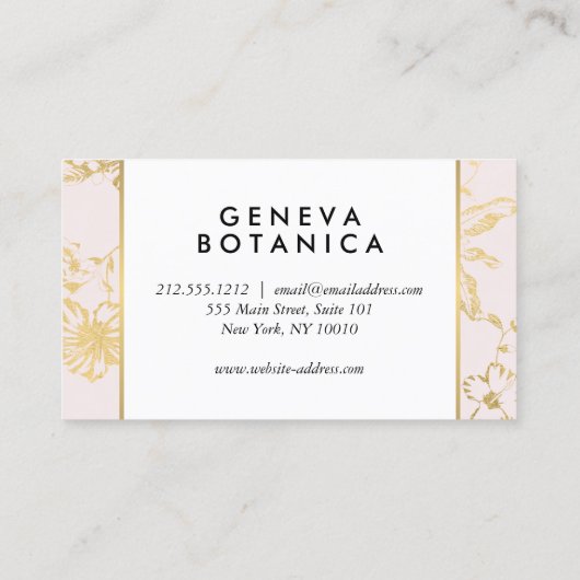  gouden bloemmotief op roze designer visitekaartje (Achterkant)