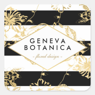 gouden bloemmotief op Striped Designer Vierkante Sticker