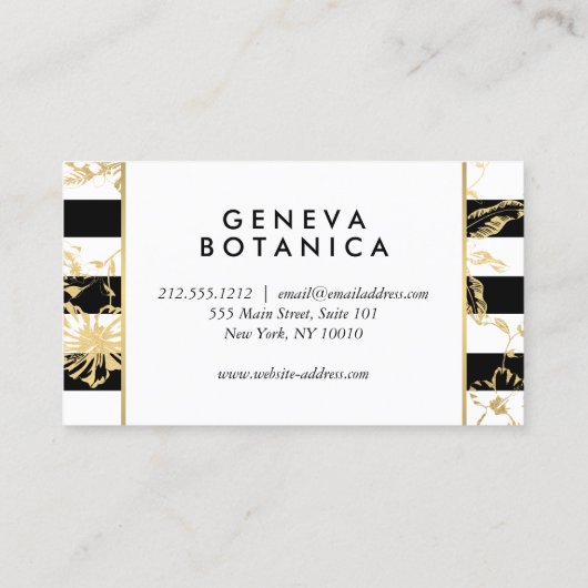  gouden bloemmotief op Striped Designer Visitekaartje (Achterkant)