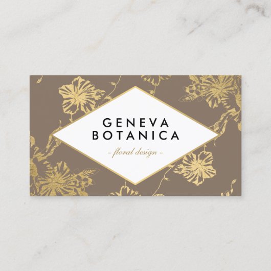  gouden bloemmotief op Tan Designer Visitekaartje (Voorkant)