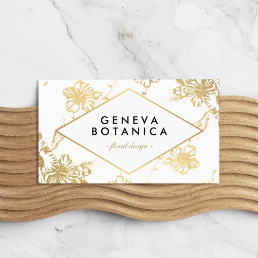  gouden bloemmotief op wit designer visitekaartje