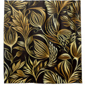 Gouden bloemmotief op zwart douchegordijn (Voorkant)