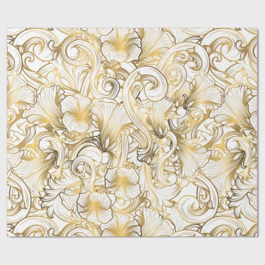 Gouden bloemontwerp cadeaupapier (Vlak)