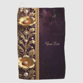 Gouden Bloemornament Golfhanddoek