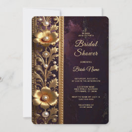 Gouden Bloemornament met Parels Bruidsontbijt Kaart