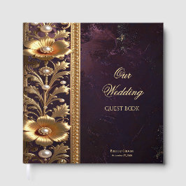 Gouden bloemornament met parels gastboek gastenboek