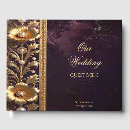 Gouden bloemornament met parels gastboek gastenboek