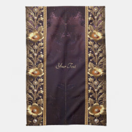Gouden bloemornament met parels keukendoek theedoek