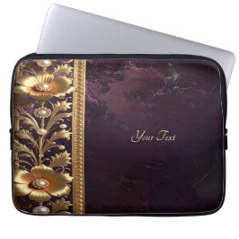 Gouden Bloemornament met Parels Laptophoes Laptop Sleeve