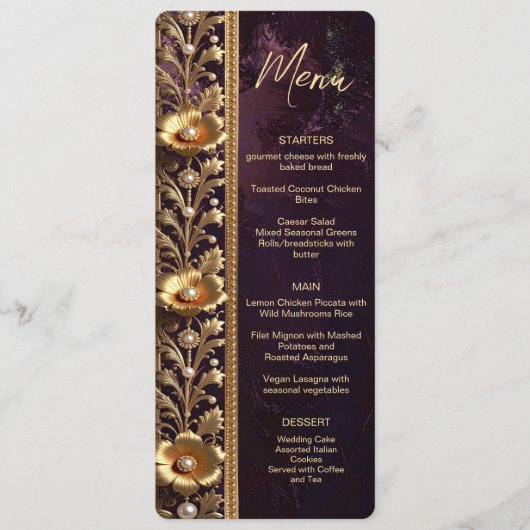 Gouden bloemornament met parels menu (Voorkant)