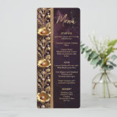 Gouden bloemornament met parels menu (Staand voorkant)