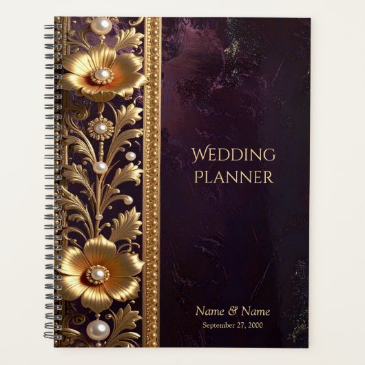 Gouden Bloemornament met Parels Planner (Voorkant)