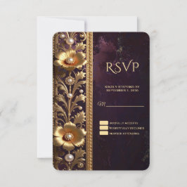 Gouden bloemornament met parels RSVP-kaart RSVP Kaartje