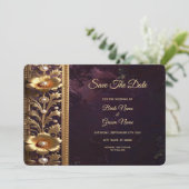 Gouden Bloemornament met Parels Save The Date (Staand voorkant)