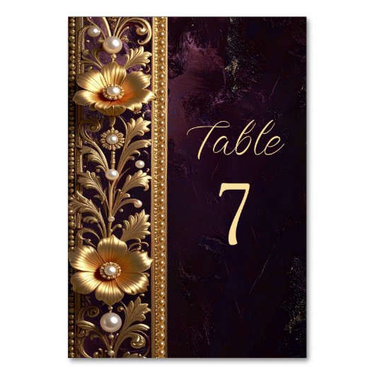 Gouden Bloemornament met Parels Tafelnummer (Voorkant)