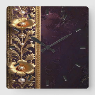 Gouden Bloemornament Wandklok