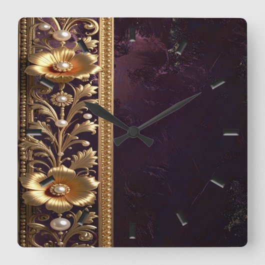 Gouden Bloemornament Wandklok (Voorkant)