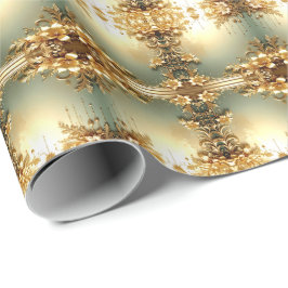 Gouden Bloemornamenten Kerst Inpakpapier