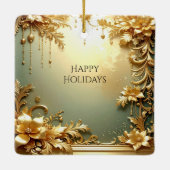 Gouden Bloemornamenten Kerstversiering Keramisch Ornament (Achterkant)