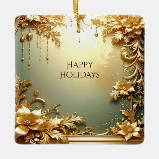 Gouden Bloemornamenten Kerstversiering Keramisch Ornament (Voorkant)