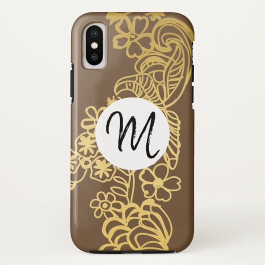 gouden bloempatroon monogram Case-Mate iPhone case (Achterkant)