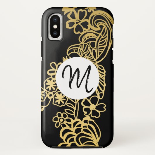 gouden bloempatroon monogram Case-Mate iPhone case (Achterkant)