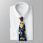 Gouden Bloempatroon voor Herfst.2 DBlue BG Stropdas (Gebonden)