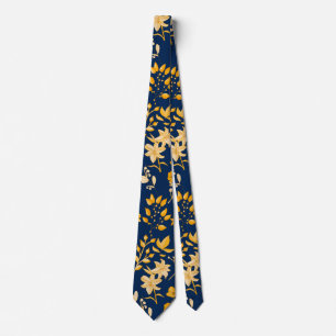 Gouden Bloempatroon voor Herfst.2 DBlue BG Stropdas