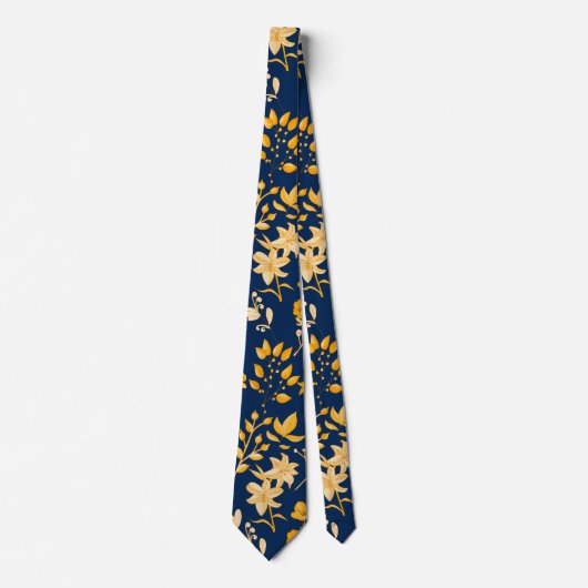 Gouden Bloempatroon voor Herfst.2 DBlue BG Stropdas (Voorkant)