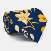 Gouden Bloempatroon voor Herfst.2 DBlue BG Stropdas (Opgerold)